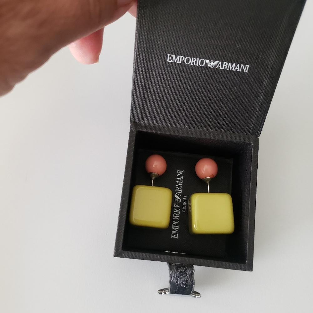 Emporio Armani Authentic Art Deco Multicolor Square/Cubic Statement Earrings